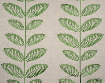 Embroidered Green Leaves Fabric from FIBRE NATURELLE, Cotton and Linen Fabric for Upholstery, Botanical Fabric, Green Tree Leaves Fabric