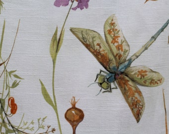 Dragon Fly Opal Fabric from Edinburgh Weavers, Wild Flowers Cotton Fabric, Natural Floral Soft Opal Botanical Fabric Upholstery Craft Fabric