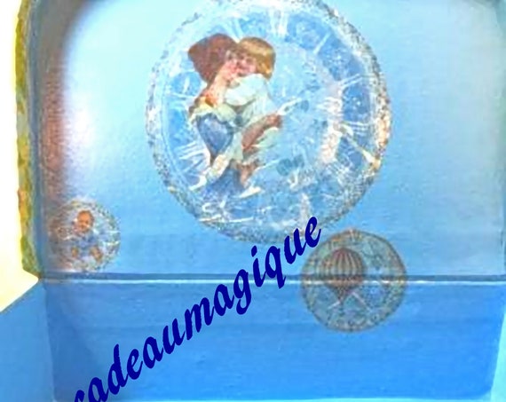 vintage turquoise cardboard suitcase: mom-to-be gift