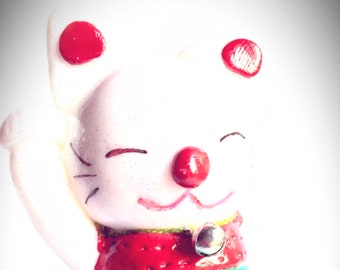 fimo figurine - white cat - maneki neko - lucky gift