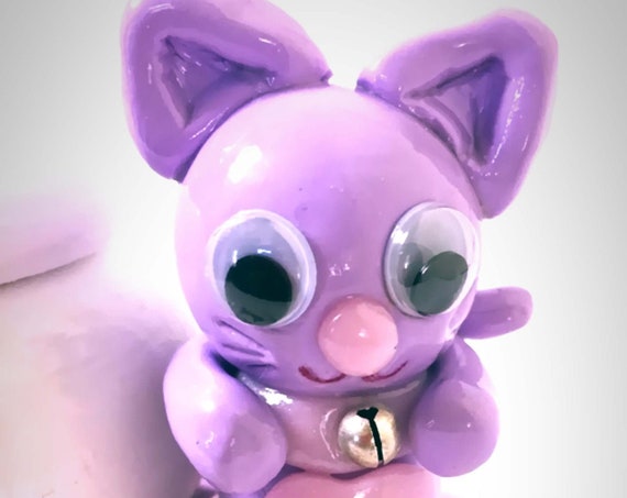 red-toothed cat kawaii purple pink fimo: personalized gift baby child