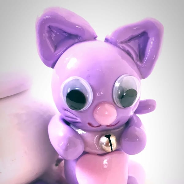 boite à dents bois chat kawaii violet rose fimo : cadeau personnalisé bébé enfant