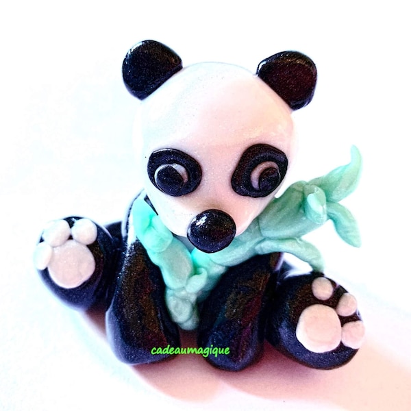 panda et son bambou figurine fimo : animaux miniature décoration