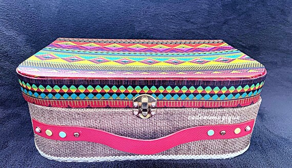 vintage suitcase in Peps and tonics colours: personalized gift