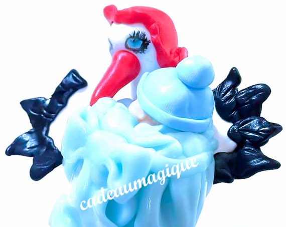 newborn with fimo stork figurine: baby shower, cake decoration baptism