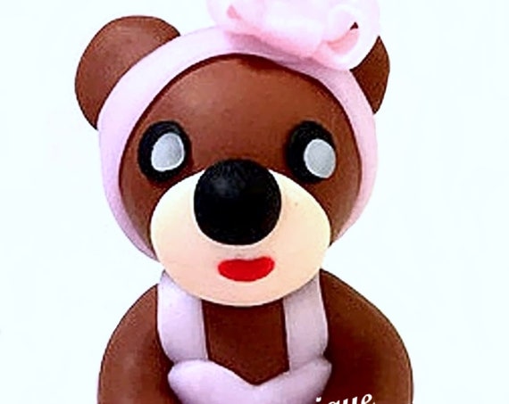 Fimo figure - brown bear in pink tutu: deco gift little girl