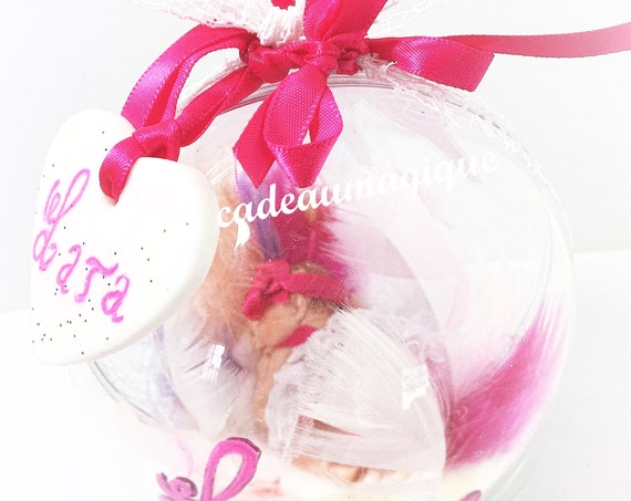 personalised mobile, ball with baby -Lara- in fimo: baby girl gift
