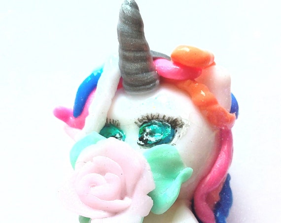 multicolored kawaii unicorn in fimo: children's bedroom decoration