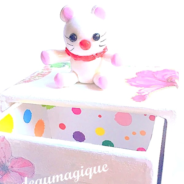 boite carton avec tiroir - figurine fimo : cadeau bébé enfant personnalisé