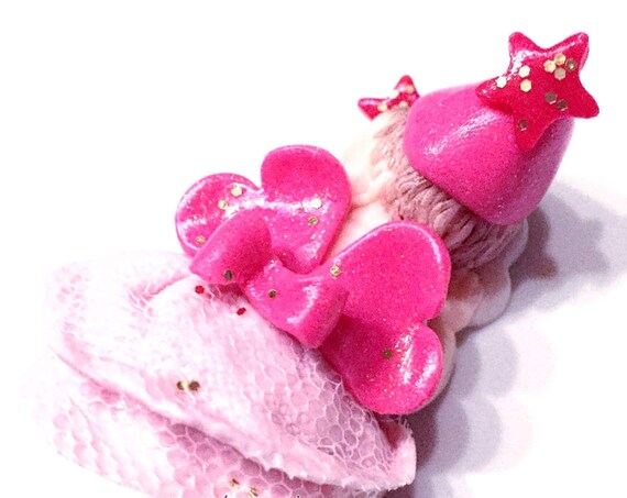 Adorable baby girl pink fairy and sequins fimo-announcement pregnancy