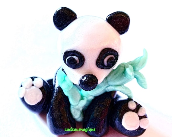 panda and its bamboo figurine fimo: miniature animals decoration
