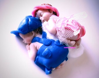 twin babies boy and girl in fimo: birth pregnancy announcement