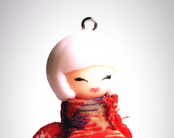 kokeshi doll in fimo kimono japanese red fabric: figurine collection