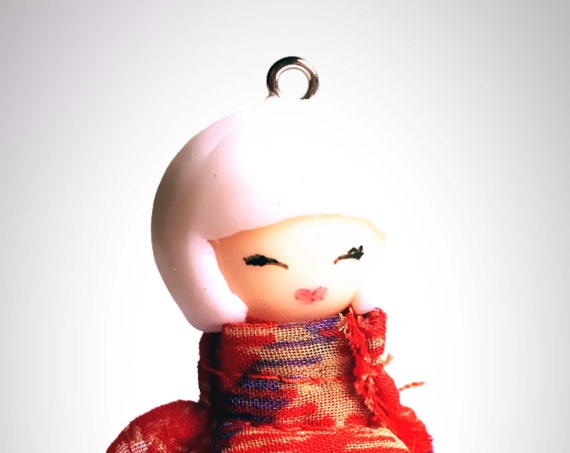kokeshi doll in japanese kimono fimo red fabric: figurine collection