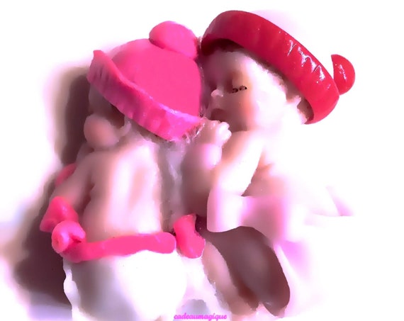 Adorable duo of baby girl in fimo: pregnancy twins announcement