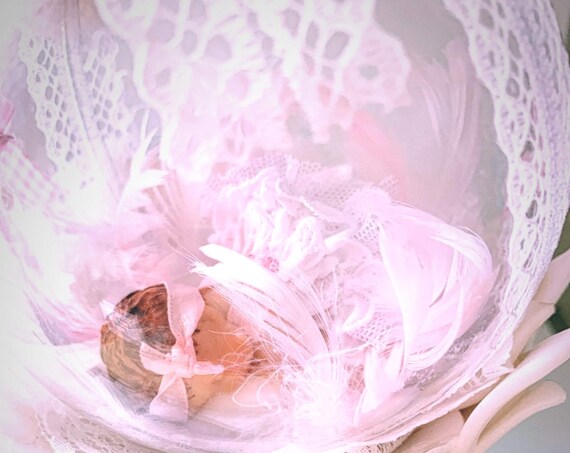 ball with baby girl in fimo flower on pebble LED: romantic baby nightlight
