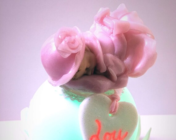 Baby girl pink fimo dress on bright ball: fairy baby nightlight