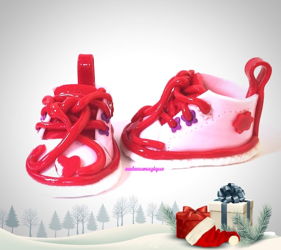 fimo pink converse baby shoes: birth gift personalizes