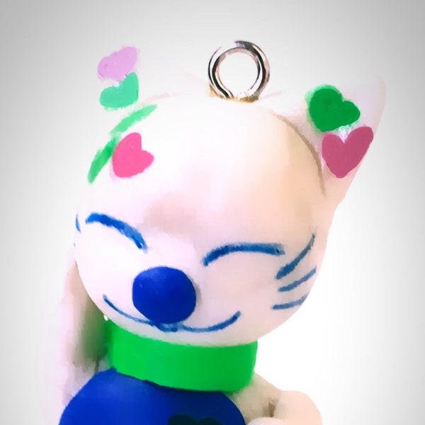 figurine fimo - chat chanceux- maneki neko - pendentif porte-bonheur