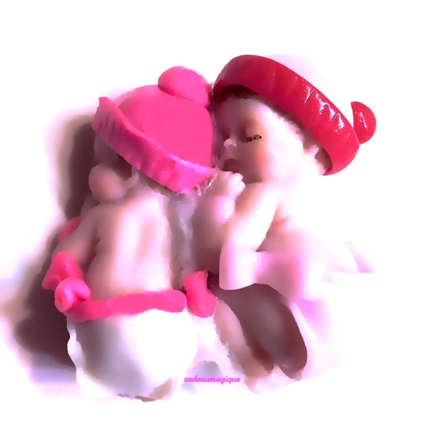 adorable duo de bébés fille en fimo : annonce grossesse jumeaux