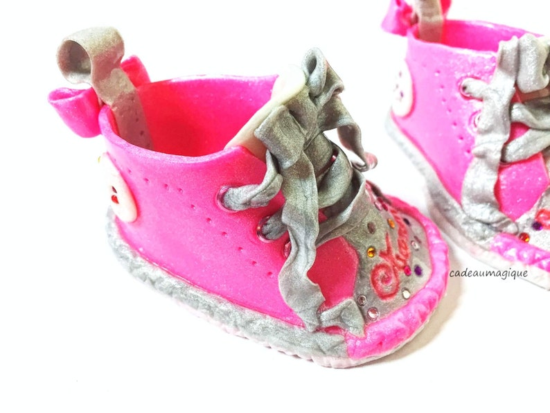 baby girl shoes fushia and gray in fimo: personalized birth gift image 5