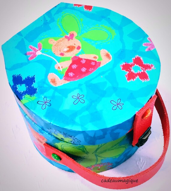 child suitcase - turquoise round box - cardboard - gift box