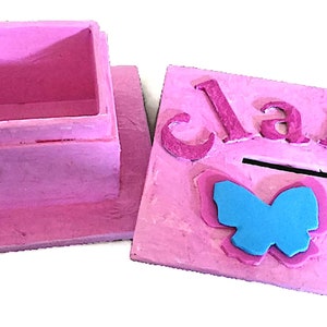 Pink cardboard piggy bank: personalized little girl gift image 2