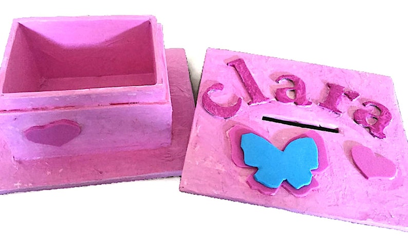 Pink cardboard piggy bank: personalized little girl gift image 2