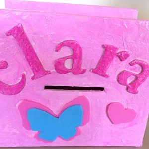 Pink cardboard piggy bank: personalized little girl gift image 5