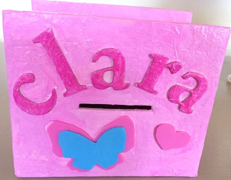 Pink cardboard piggy bank: personalized little girl gift image 5