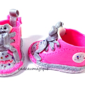 baby girl shoes fushia and gray in fimo: personalized birth gift image 9