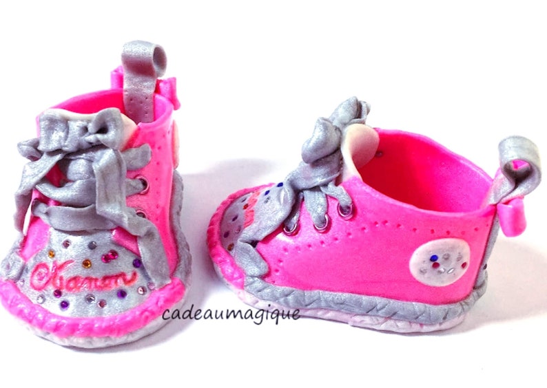 baby girl shoes fushia and gray in fimo: personalized birth gift image 9