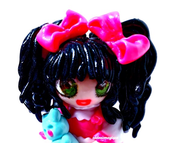kawaii girl, sweet lolita pink dress in fimo: decoration figurine