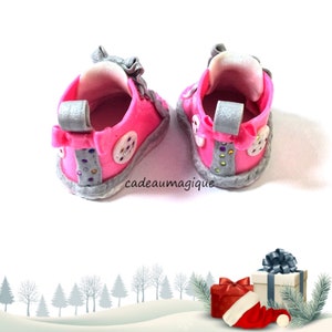 baby girl shoes fushia and gray in fimo: personalized birth gift image 6