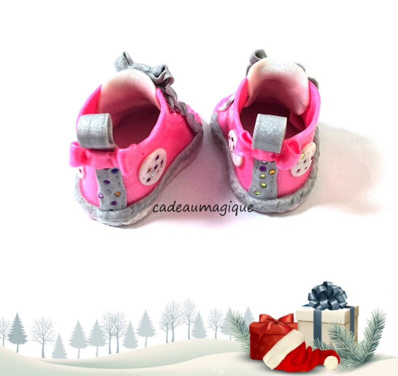 baby girl shoes fushia and gray in fimo: personalized birth gift image 6
