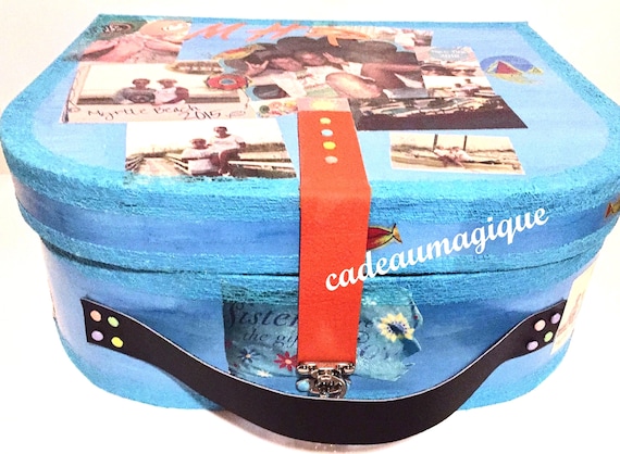 maxi vintage turquoise cardboard suitcase: personalized gift