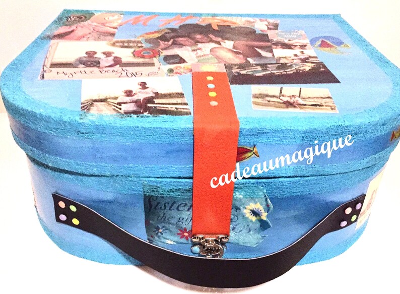 maxi vintage turquoise cardboard suitcase: personalized gift maxi vintage turquoise cardboard suitcase: personalized gift