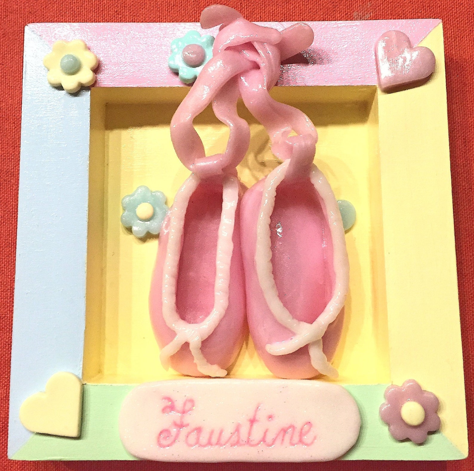 personalized door plate - frame wood - pastel - dance - ballet flats - fimo - cadeaumagique booties