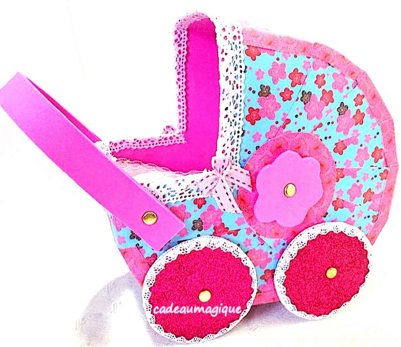 Fushia Miniature Flower Cardboard Pram: Glamorous Little Girl Gift image 5