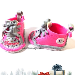 baby girl shoes fushia and gray in fimo: personalized birth gift image 3