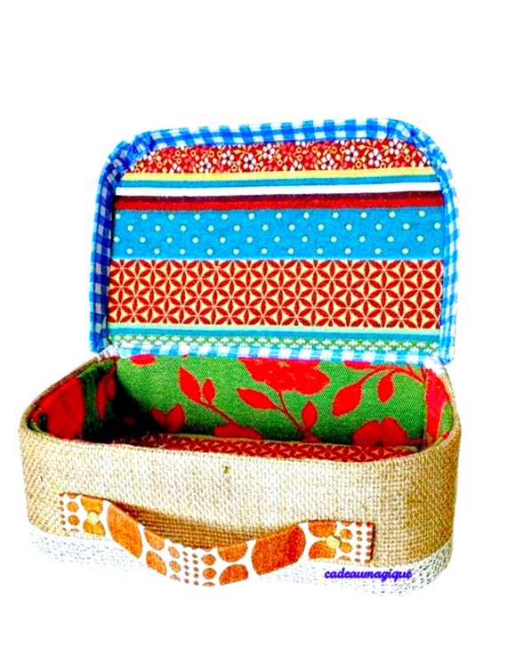 vintage suitcase in cardboard gypsy fabric: box a jewelry deco boho