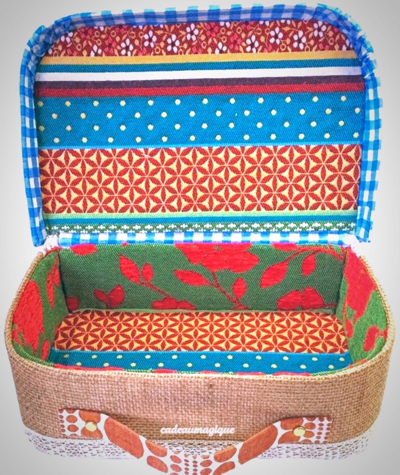 valise vintage en carton tissu gypsy : boite a bijoux deco bohème image 9