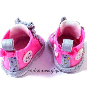 baby girl shoes fushia and gray in fimo: personalized birth gift image 10