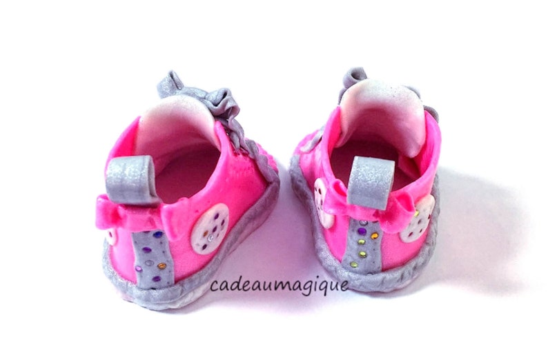 baby girl shoes fushia and gray in fimo: personalized birth gift image 10