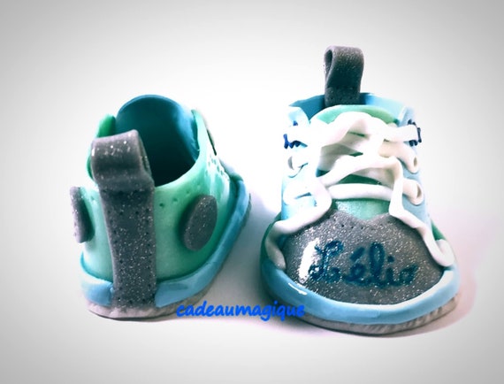 Chaussures Bebe Basket Vert Bleu Gris En Fimo Cadeau Etsy
