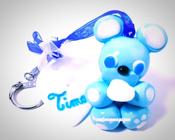 keyrings first name bear kawaii blue in fimo: gift to customize