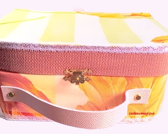 vintage orange cardboard suitcase - gift box - baby shower - birth