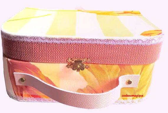 vintage orange cardboard suitcase - gift box - baby shower - birth
