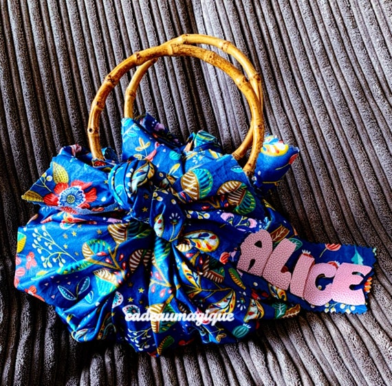 Pretty little custom bag, floral cotton coated, bamboo handles: Japanese girl gift
