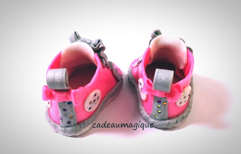 baby girl shoes fushia and gray in fimo: personalized birth gift image 4